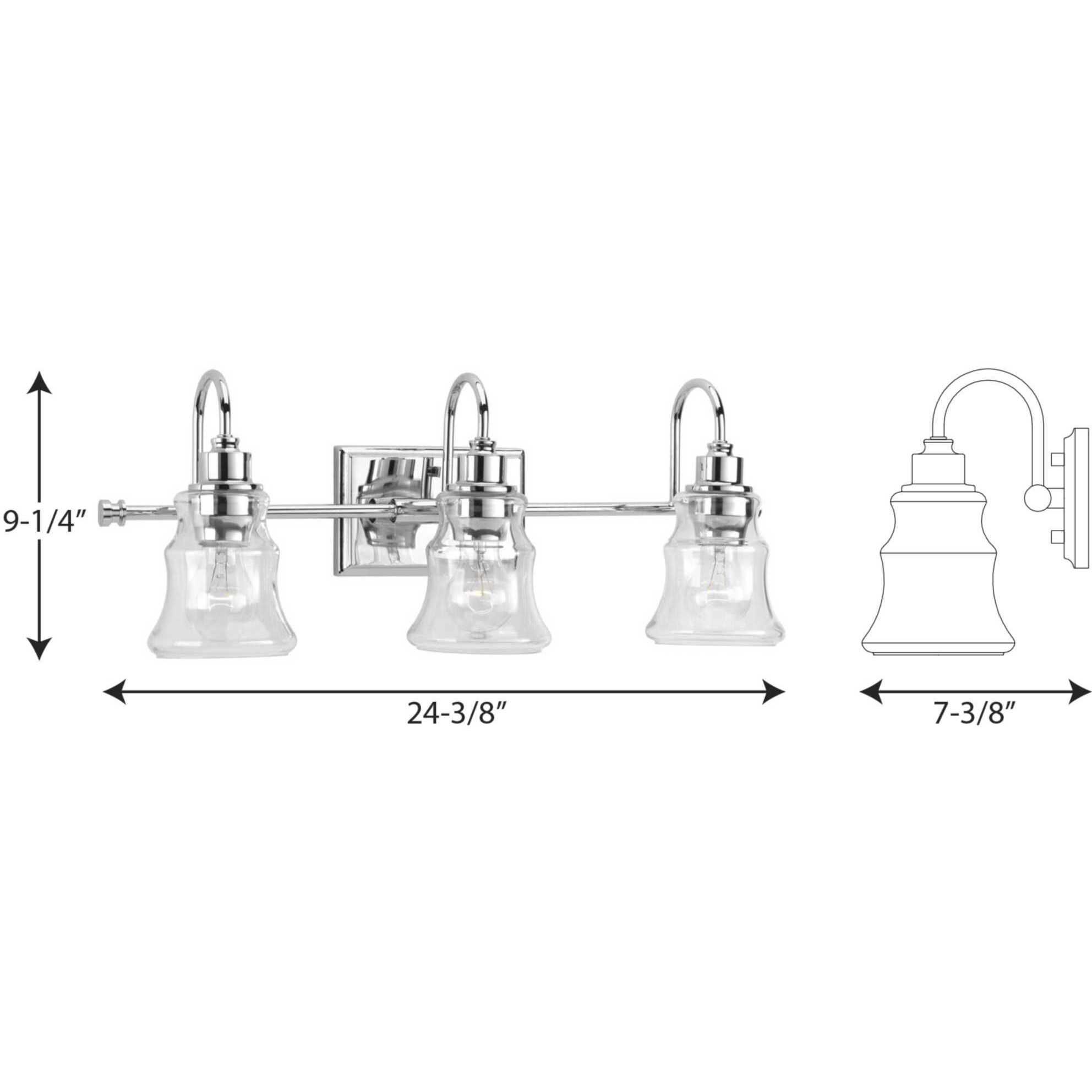 Maritime 3 Light 24 inch Polished Chrome Bath Vanity Wall Light