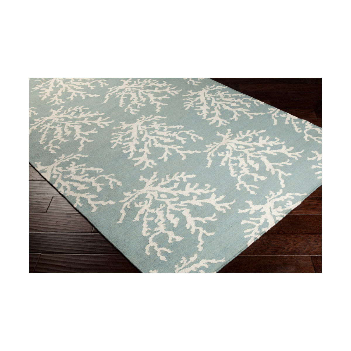 Atlantic 63 X 39 inch Aqua/Ivory Rugs, Wool