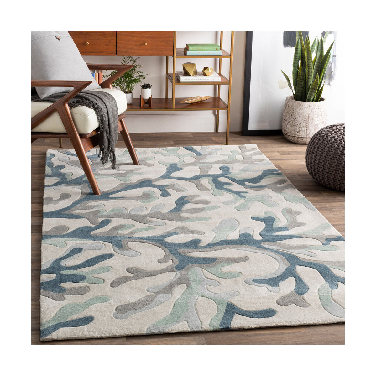 Saginaw Bay 96 X 30 inch Dark Blue/Medium Gray/Sea Foam/Light Gray/Ivory Rugs, Polyester